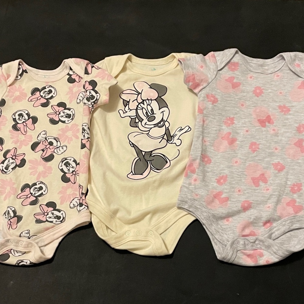 Disney Minnie Mouse Onesies Size 6-9M - Pink, Cream, Gray